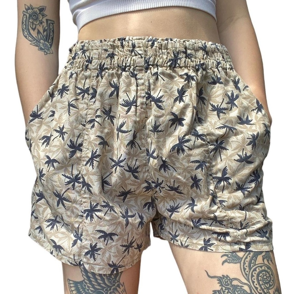Vintage 90s Energie Cotton Palm Tree Vacation Elastic Waistband Shorts Size L